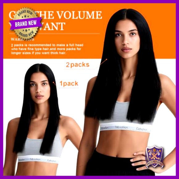 16\'\' Clip-In Human Hair Extensions, Seamless Straight Remy Hair main image 7